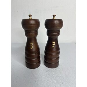 Vtg Wooden Salt & Pepper Shakers Gold Letters S And P MCM